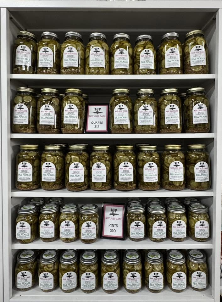 Not Just Cake homemade dill pickles in quart and pint jars